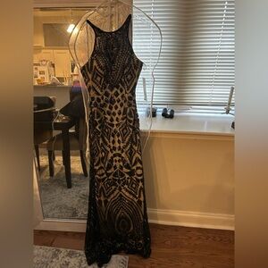 Dave & Johnny Black and Tan Lace Gown